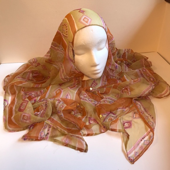 Chiffon Hijab Head Scarf Beaded Diamond Print Rust - Picture 1 of 5